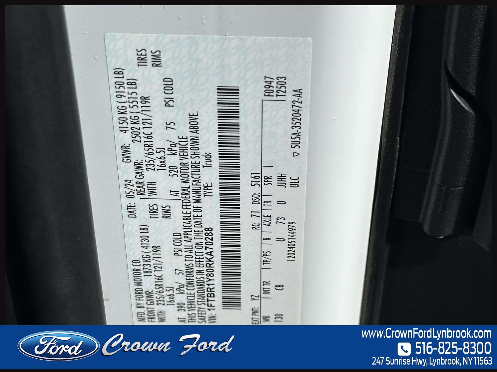 2024 Ford Transit Cargo Van T-250 130 Low Rf 9070 GVWR RWD