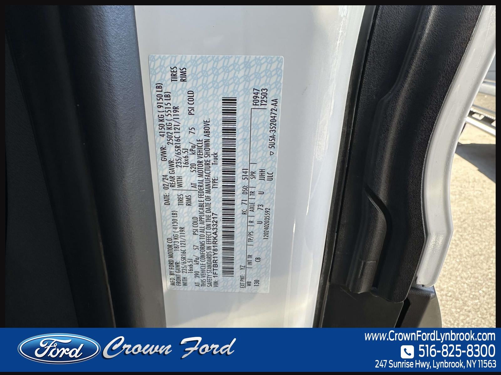 2024 Ford Transit Cargo Van T-250 130 Low Rf 9070 GVWR RWD