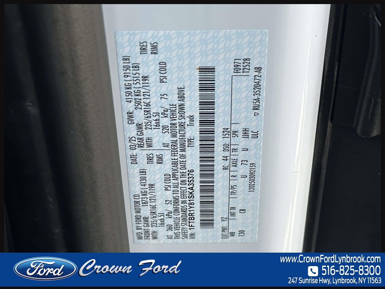 2025 Ford Transit Cargo Van T-250 130 Low Rf 9070 GVWR RWD
