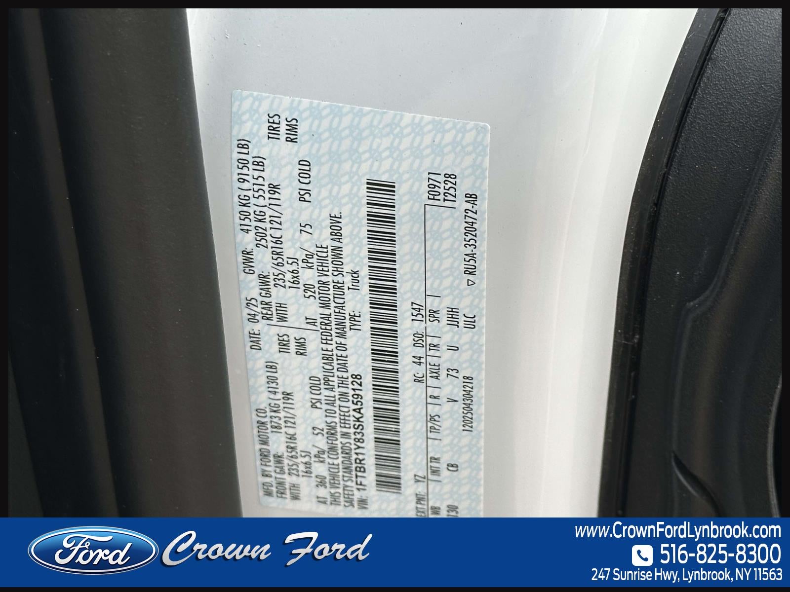 2025 Ford Transit Cargo Van T-250 130 Low Rf 9070 GVWR RWD