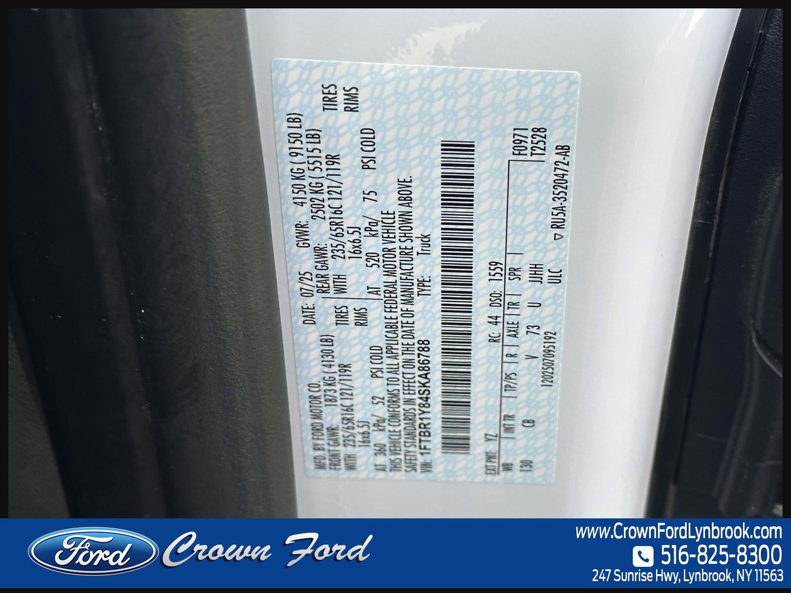 2025 Ford Transit Cargo Van T-250 130 Low Rf 9070 GVWR RWD