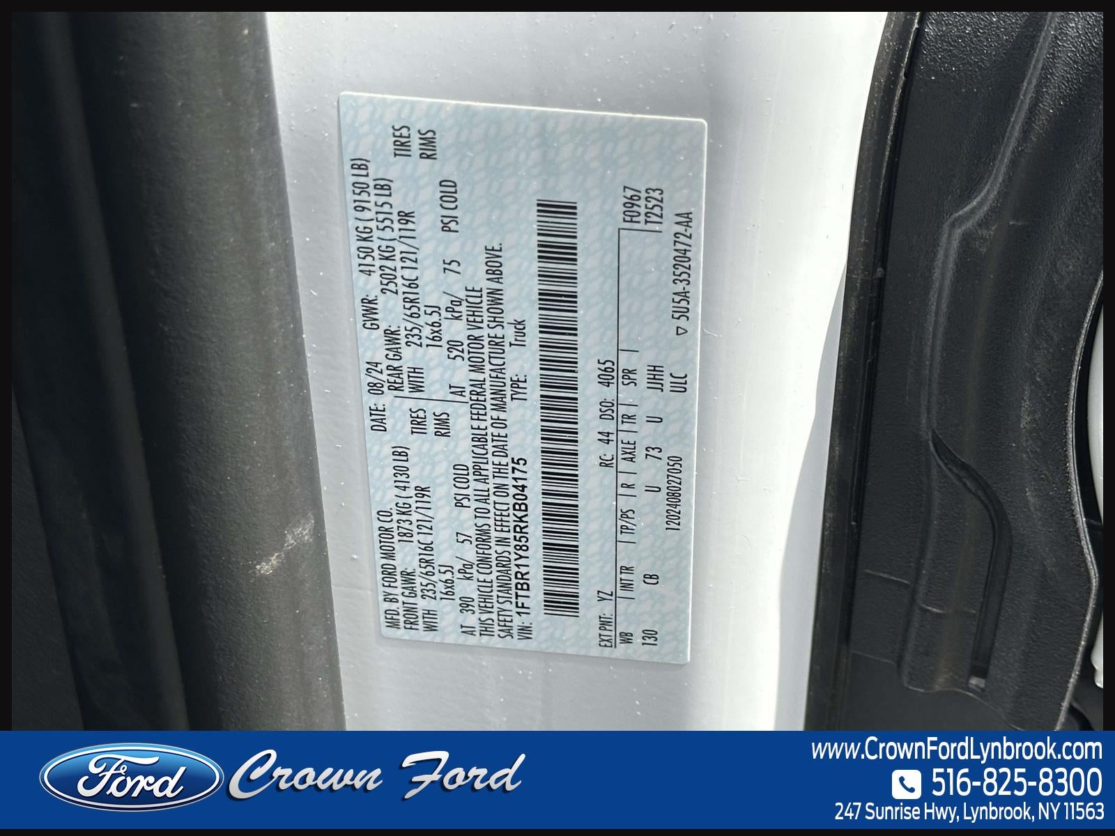 2024 Ford Transit Cargo Van T-250 130 Low Rf 9070 GVWR RWD