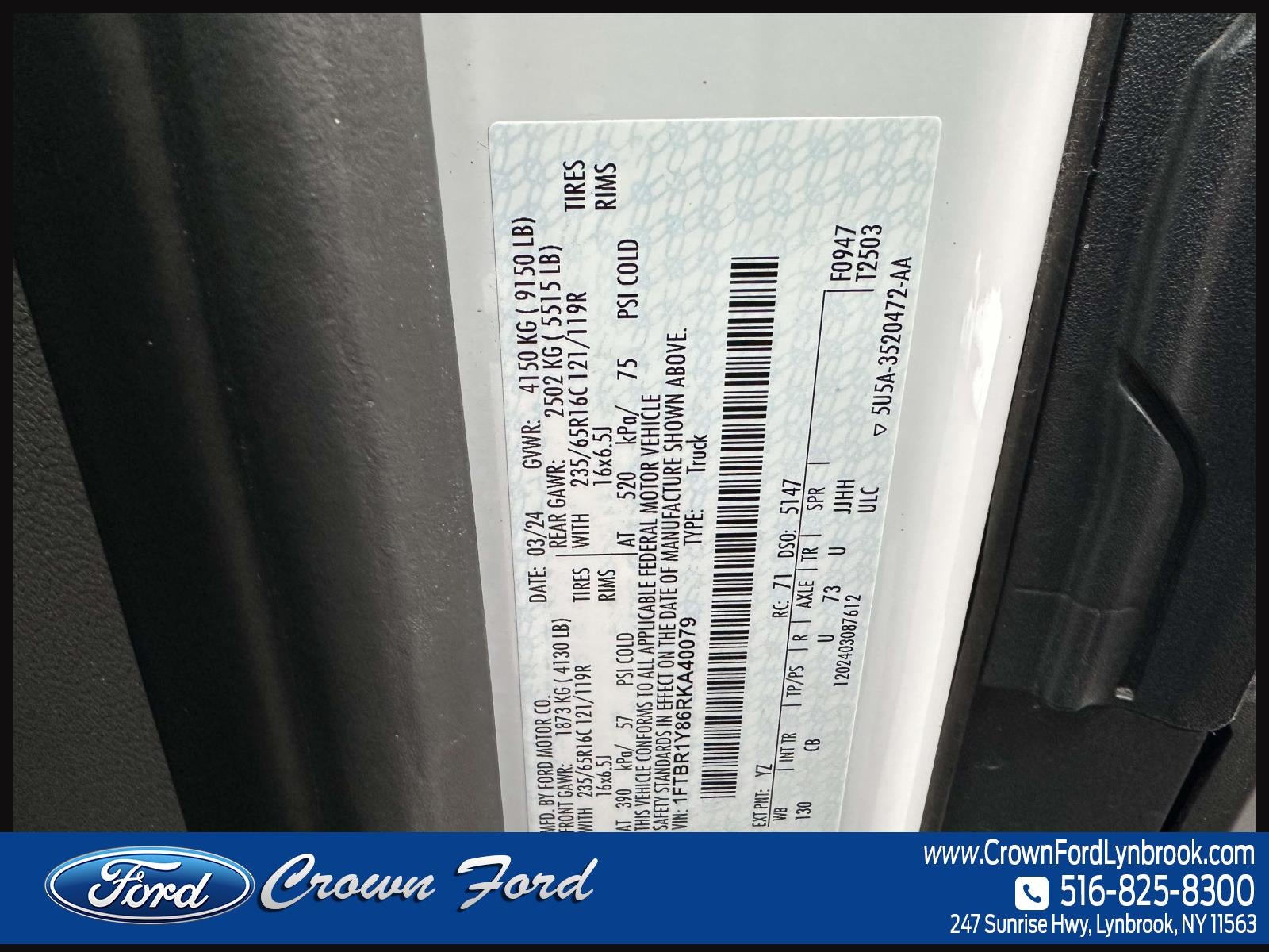 2024 Ford Transit Cargo Van T-250 130 Low Rf 9070 GVWR RWD