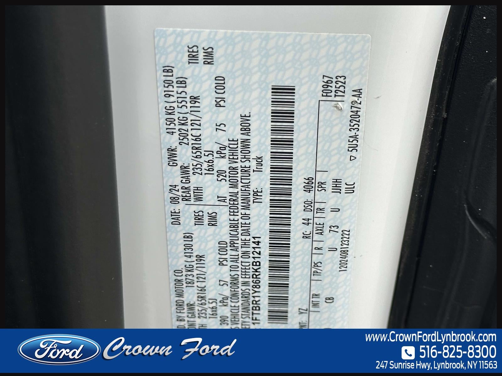 2024 Ford Transit Cargo Van T-250 130 Low Rf 9070 GVWR RWD