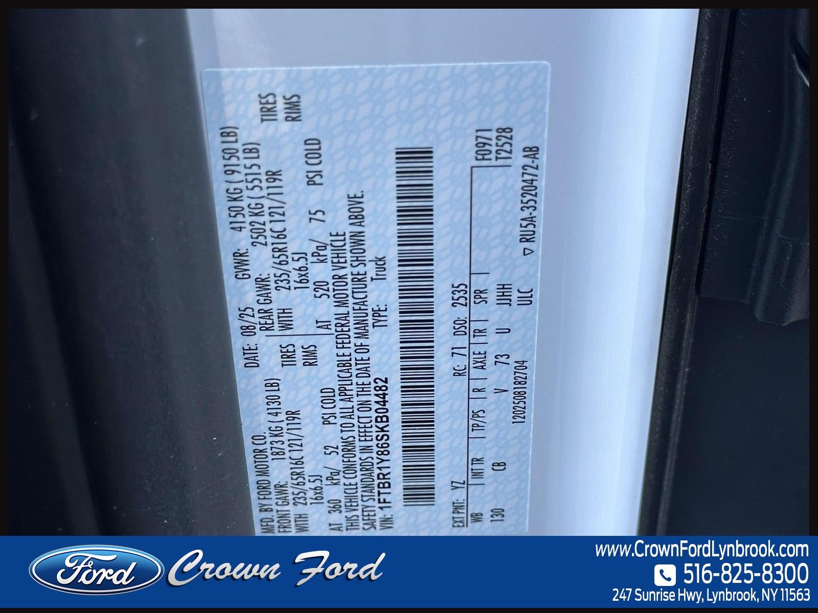 2025 Ford Transit Cargo Van T-250 130 Low Rf 9070 GVWR RWD