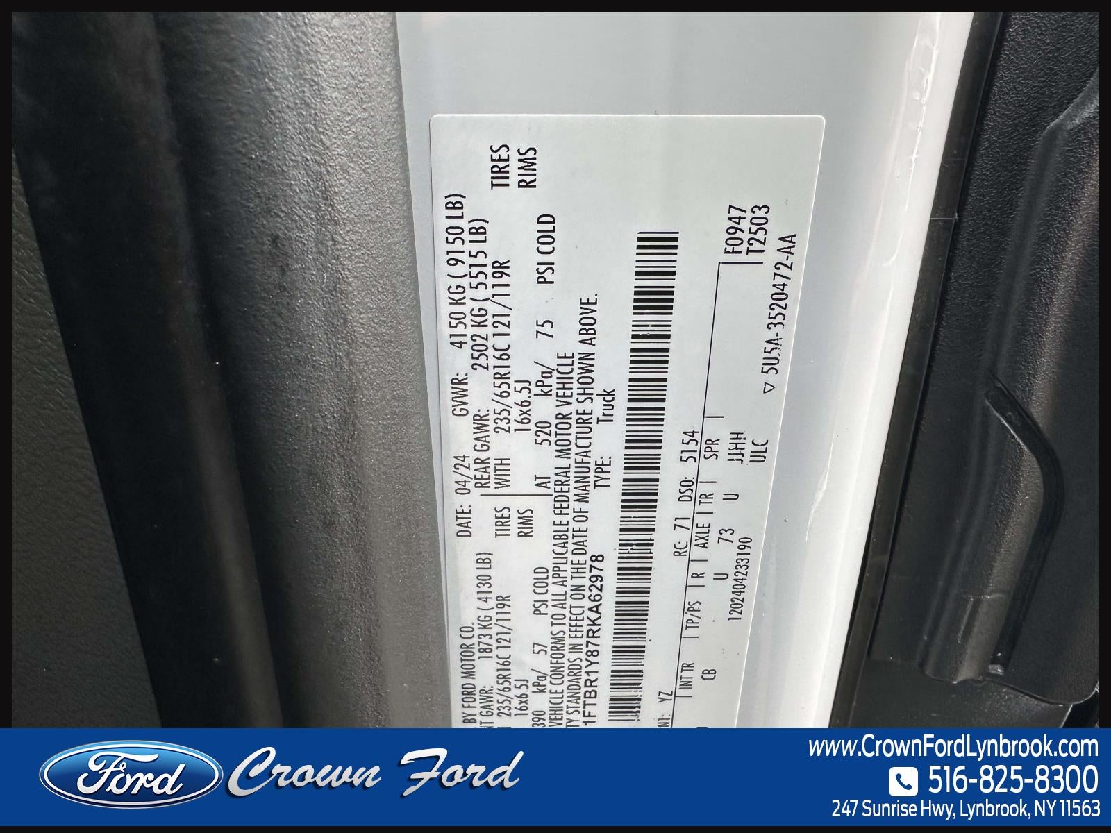 2024 Ford Transit Cargo Van T-250 130 Low Rf 9070 GVWR RWD