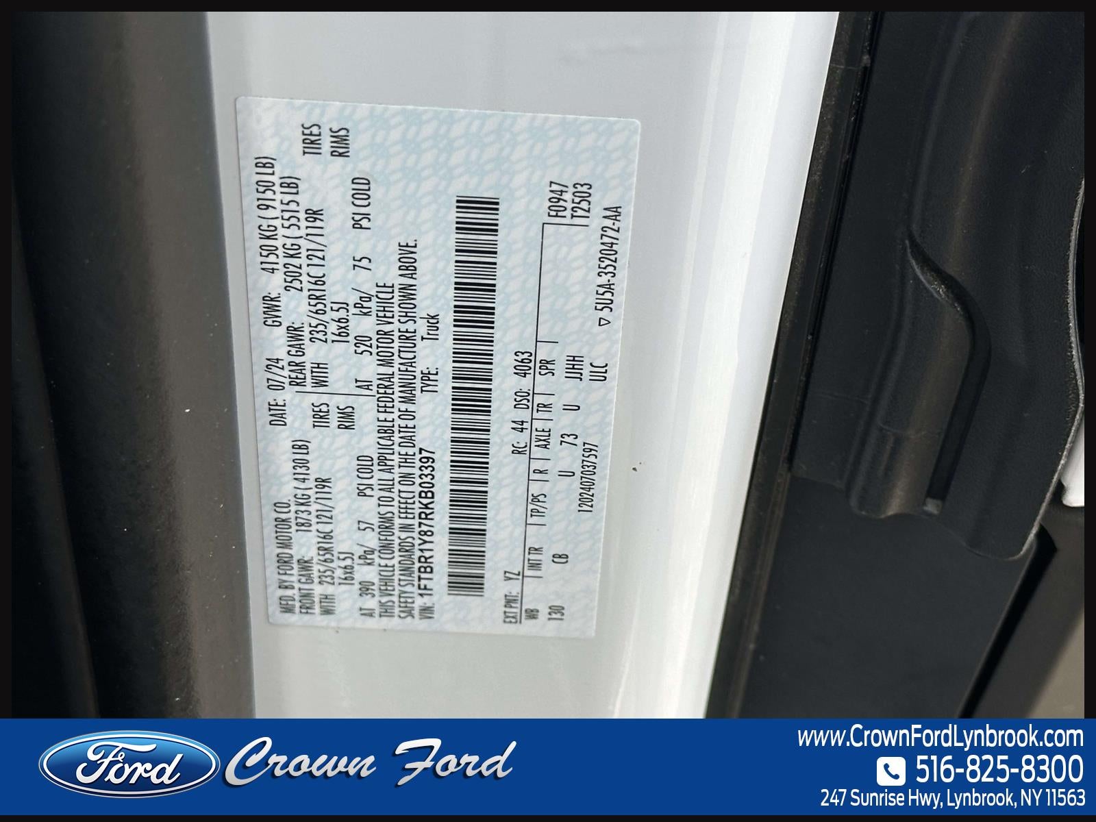 2024 Ford Transit Cargo Van T-250 130 Low Rf 9070 GVWR RWD