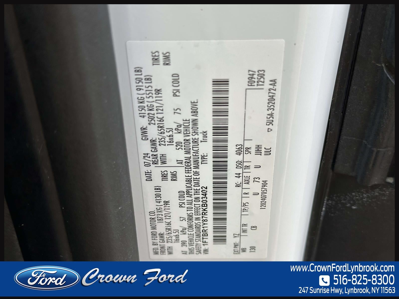 2024 Ford Transit Cargo Van T-250 130 Low Rf 9070 GVWR RWD