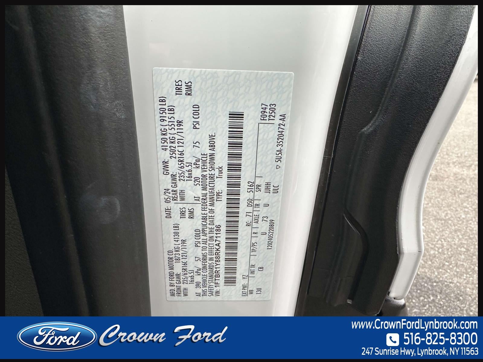 2024 Ford Transit Cargo Van T-250 130 Low Rf 9070 GVWR RWD