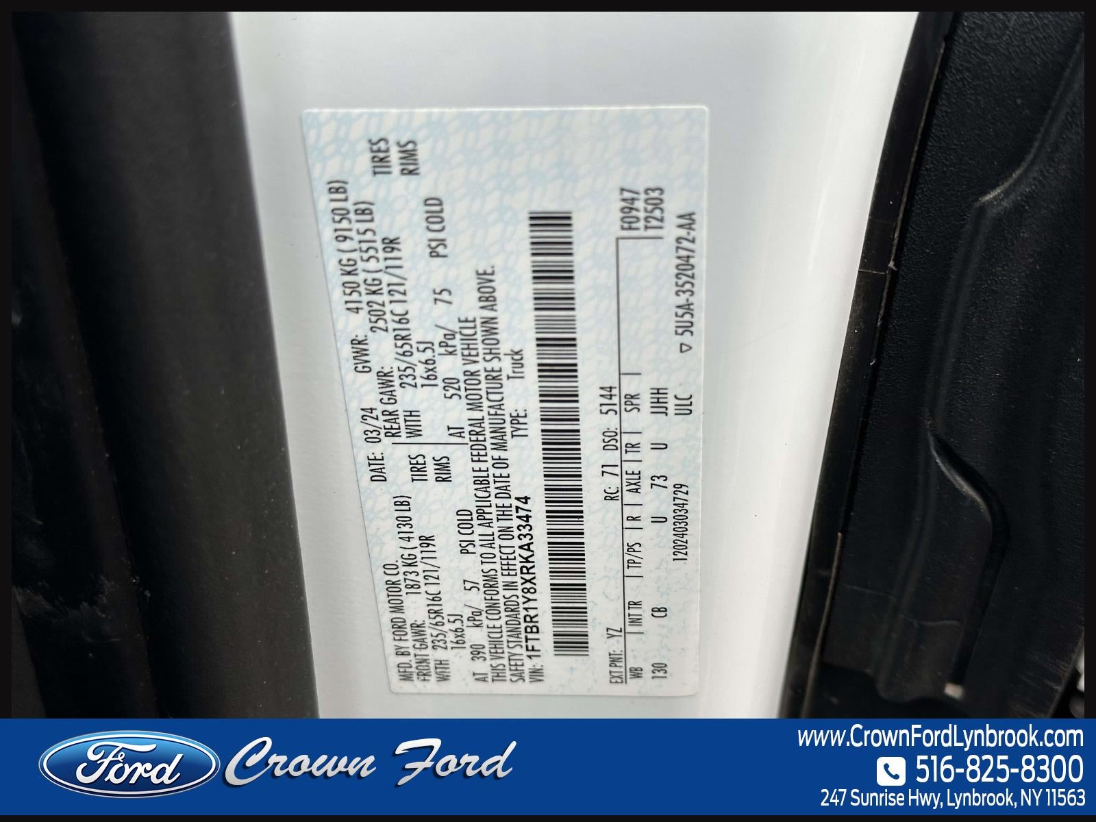 2024 Ford Transit Cargo Van T-250 130 Low Rf 9070 GVWR RWD