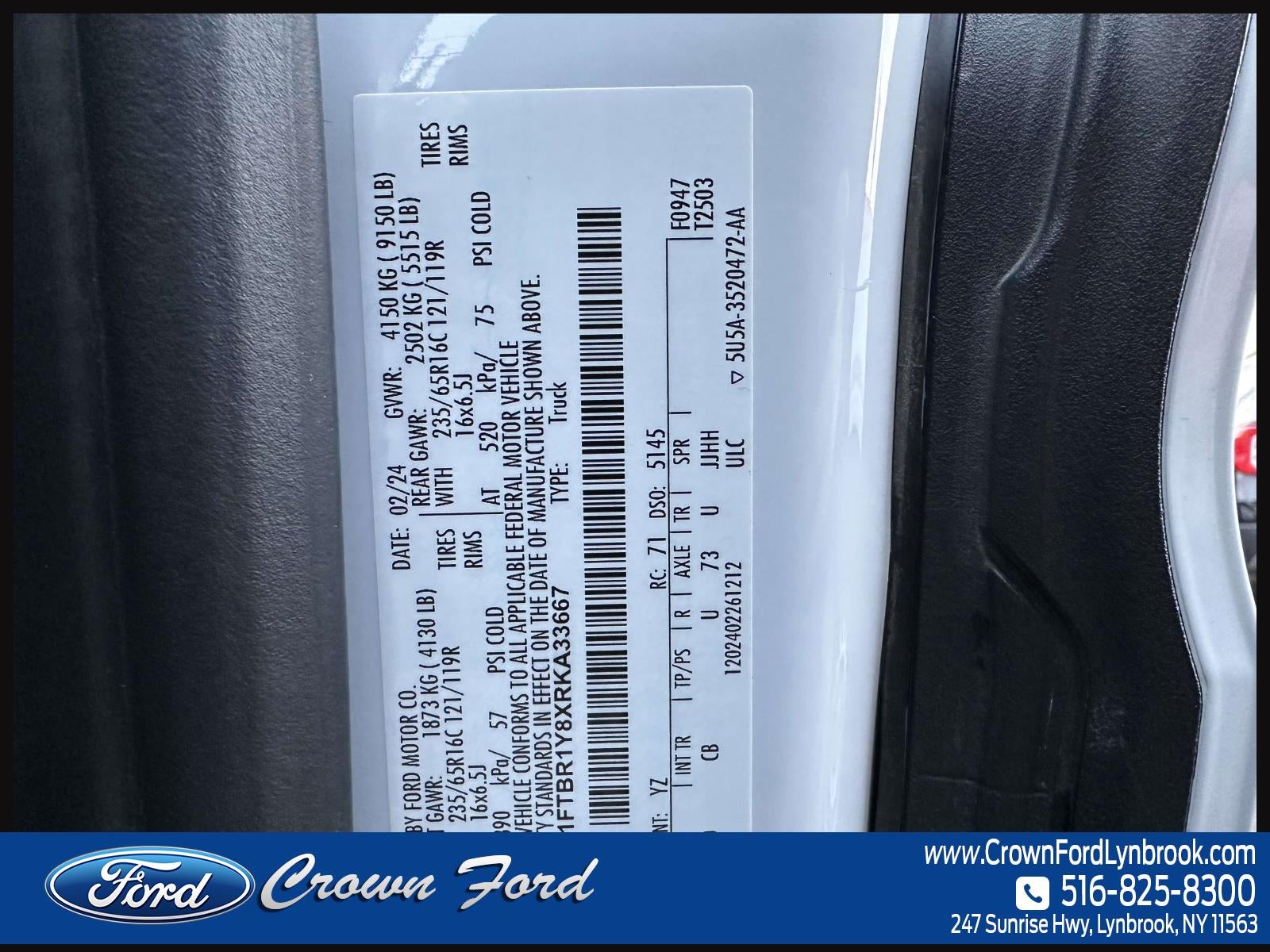 2024 Ford Transit Cargo Van T-250 130 Low Rf 9070 GVWR RWD