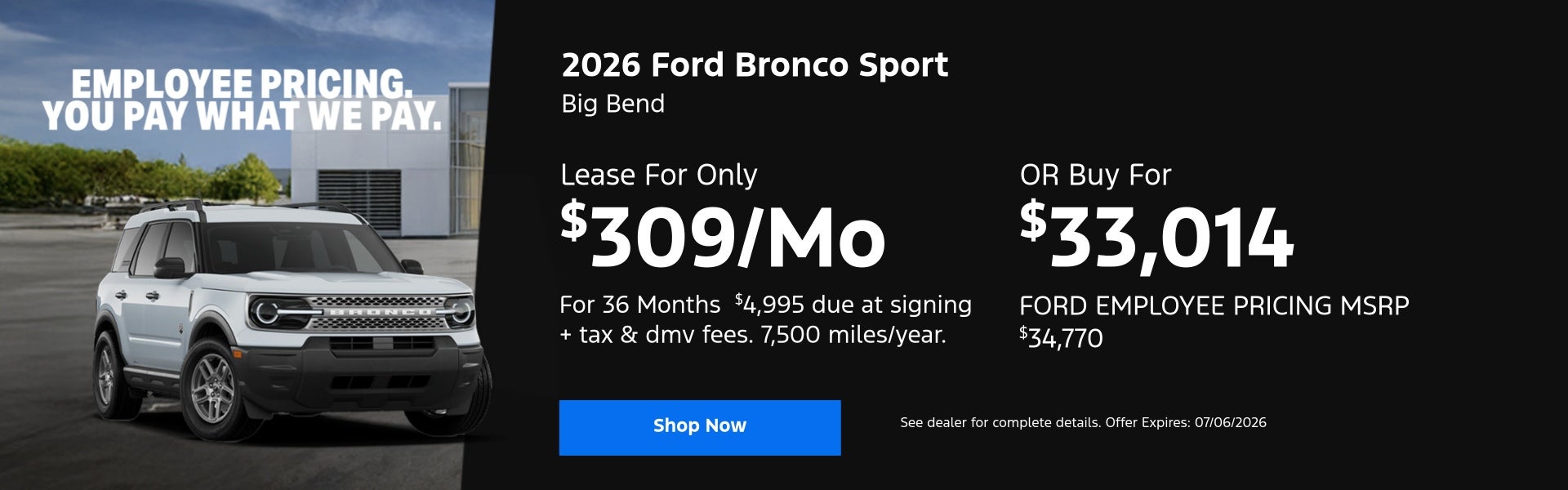 2026 Bronco Sport Lease & Employee Price